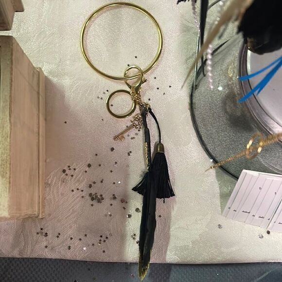 Custom Upcycled Gold + Black + White Bangle Wristlet Keychains - Picture 5 of 7